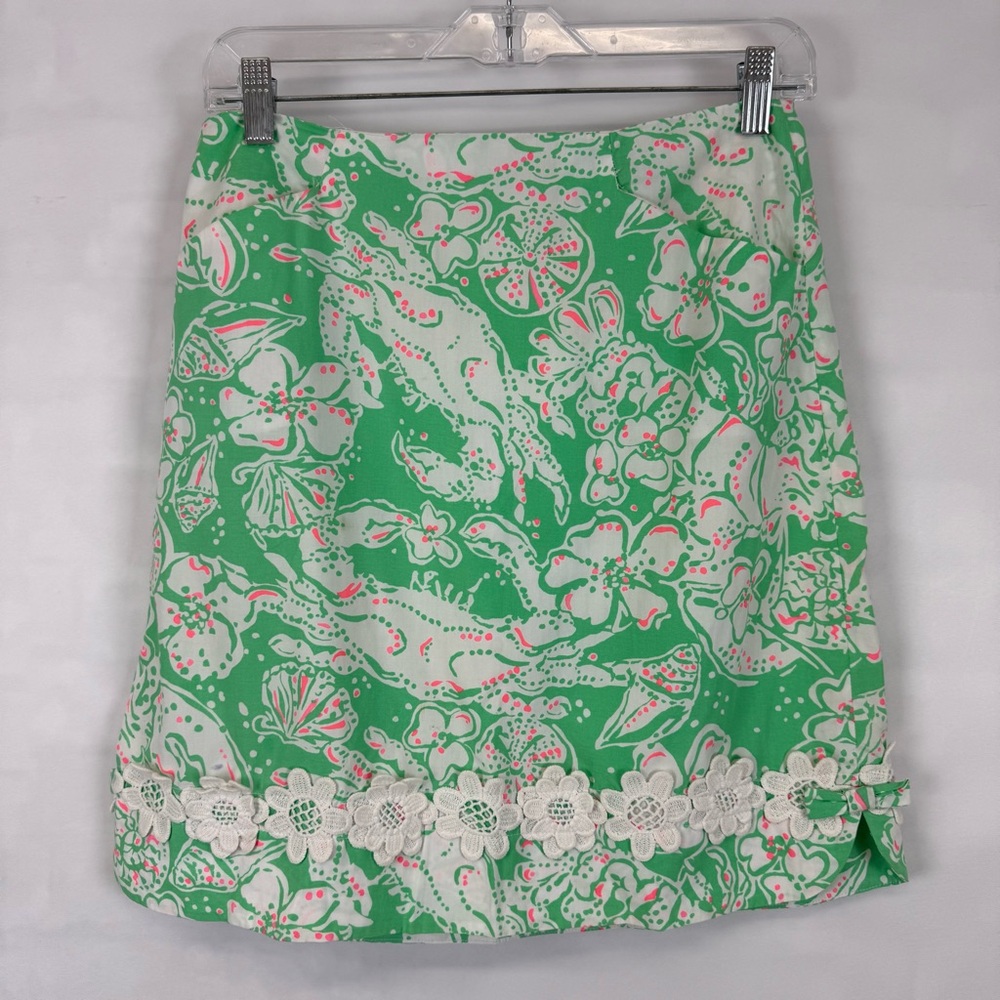 Lilly Pulitzer Beach Bash Corrie Skirt Embroidered Floral Size 4‎ Green White